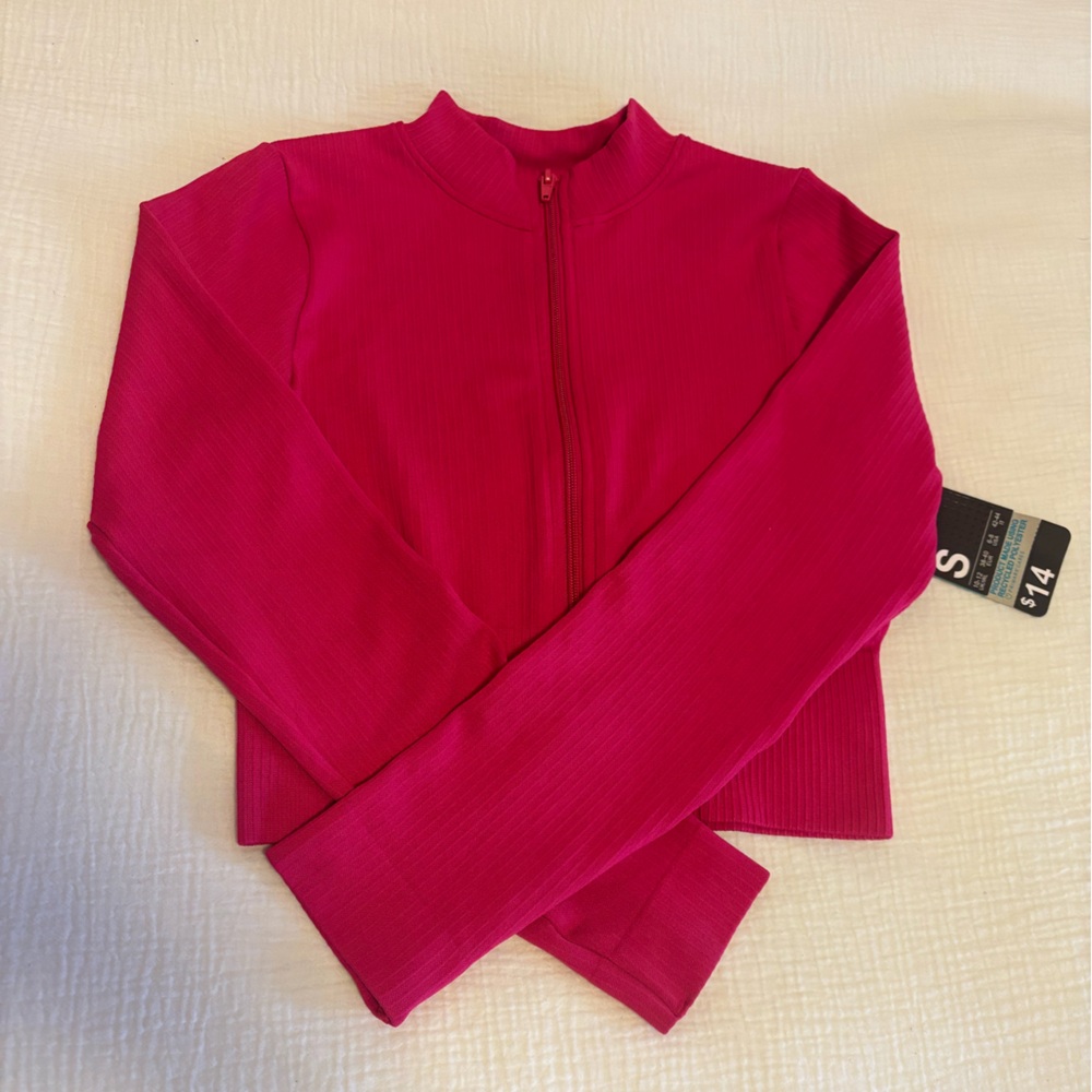 Hot Pink Ribbed Cropped Workout Jacket - Picture 6 of 14